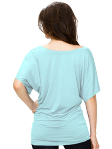WT742 Women's Solid Short Sleeve Boat Crew Neck Dolman
