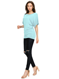 WT742 Women's Solid Short Sleeve Boat Crew Neck Dolman