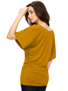 WT742 Women's Solid Short Sleeve Boat Crew Neck Dolman