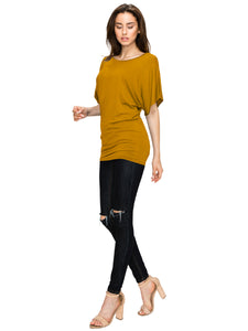 WT742 Women's Solid Short Sleeve Boat Crew Neck Dolman