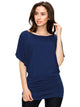 WT742 Women's Solid Short Sleeve Boat Crew Neck Dolman