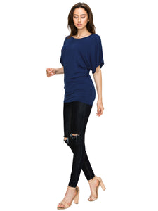 WT742 Women's Solid Short Sleeve Boat Crew Neck Dolman
