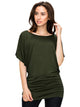 WT742 Women's Solid Short Sleeve Boat Crew Neck Dolman