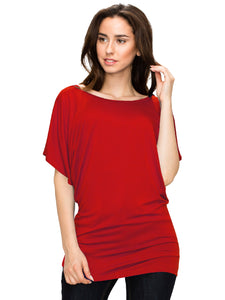 WT742 Women's Solid Short Sleeve Boat Crew Neck Dolman