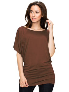 WT742 Women's Solid Short Sleeve Boat Crew Neck Dolman