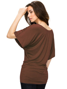 WT742 Women's Solid Short Sleeve Boat Crew Neck Dolman
