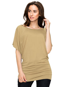 WT742 Women's Solid Short Sleeve Boat Crew Neck Dolman