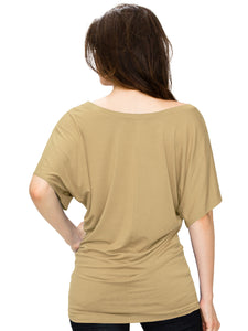 WT742 Women's Solid Short Sleeve Boat Crew Neck Dolman