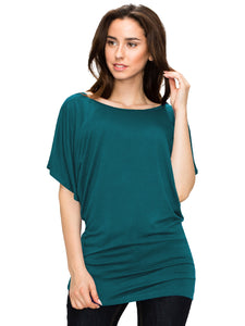 WT742 Women's Solid Short Sleeve Boat Crew Neck Dolman