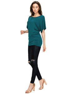WT742 Women's Solid Short Sleeve Boat Crew Neck Dolman