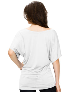 WT742 Women's Solid Short Sleeve Boat Crew Neck Dolman