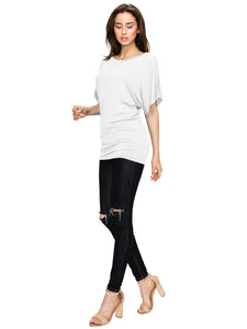 WT742 Women's Solid Short Sleeve Boat Crew Neck Dolman