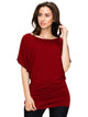 WT742 Women's Solid Short Sleeve Boat Crew Neck Dolman