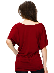 WT742 Women's Solid Short Sleeve Boat Crew Neck Dolman