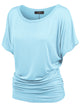 WT817 Women's Solid Short Sleeve Boat Neck Dolman Top with Side Shirring
