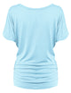 WT817 Women's Solid Short Sleeve Boat Neck Dolman Top with Side Shirring
