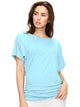 WT817 Women's Solid Short Sleeve Boat Neck Dolman Top with Side Shirring