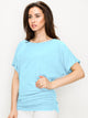 WT817 Women's Solid Short Sleeve Boat Neck Dolman Top with Side Shirring
