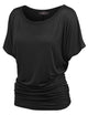 WT817 Women's Solid Short Sleeve Boat Neck Dolman Top with Side Shirring
