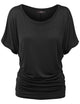 WT817 Women's Solid Short Sleeve Boat Neck Dolman Top with Side Shirring