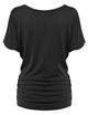 WT817 Women's Solid Short Sleeve Boat Neck Dolman Top with Side Shirring