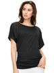 WT817 Women's Solid Short Sleeve Boat Neck Dolman Top with Side Shirring