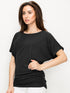 WT817 Women's Solid Short Sleeve Boat Neck Dolman Top with Side Shirring