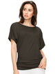 WT817 Women's Solid Short Sleeve Boat Neck Dolman Top with Side Shirring