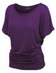 WT817 Women's Solid Short Sleeve Boat Neck Dolman Top with Side Shirring