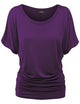 WT817 Women's Solid Short Sleeve Boat Neck Dolman Top with Side Shirring