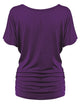 WT817 Women's Solid Short Sleeve Boat Neck Dolman Top with Side Shirring