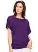 WT817 Women's Solid Short Sleeve Boat Neck Dolman Top with Side Shirring