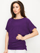 WT817 Women's Solid Short Sleeve Boat Neck Dolman Top with Side Shirring
