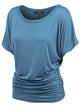 WT817 Women's Solid Short Sleeve Boat Neck Dolman Top with Side Shirring