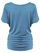 WT817 Women's Solid Short Sleeve Boat Neck Dolman Top with Side Shirring