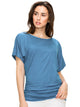 WT817 Women's Solid Short Sleeve Boat Neck Dolman Top with Side Shirring