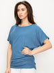 WT817 Women's Solid Short Sleeve Boat Neck Dolman Top with Side Shirring