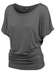 WT817 Women's Solid Short Sleeve Boat Neck Dolman Top with Side Shirring