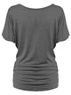WT817 Women's Solid Short Sleeve Boat Neck Dolman Top with Side Shirring
