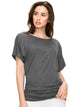 WT817 Women's Solid Short Sleeve Boat Neck Dolman Top with Side Shirring