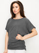 WT817 Women's Solid Short Sleeve Boat Neck Dolman Top with Side Shirring