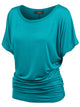WT817 Women's Solid Short Sleeve Boat Neck Dolman Top with Side Shirring