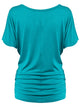 WT817 Women's Solid Short Sleeve Boat Neck Dolman Top with Side Shirring