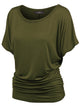 WT817 Women's Solid Short Sleeve Boat Neck Dolman Top with Side Shirring
