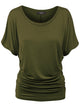 WT817 Women's Solid Short Sleeve Boat Neck Dolman Top with Side Shirring