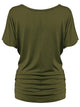 WT817 Women's Solid Short Sleeve Boat Neck Dolman Top with Side Shirring
