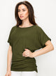 WT817 Women's Solid Short Sleeve Boat Neck Dolman Top with Side Shirring