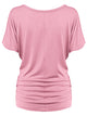 WT817 Women's Solid Short Sleeve Boat Neck Dolman Top with Side Shirring