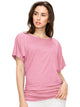 WT817 Women's Solid Short Sleeve Boat Neck Dolman Top with Side Shirring
