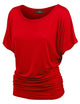 WT817 Women's Solid Short Sleeve Boat Neck Dolman Top with Side Shirring